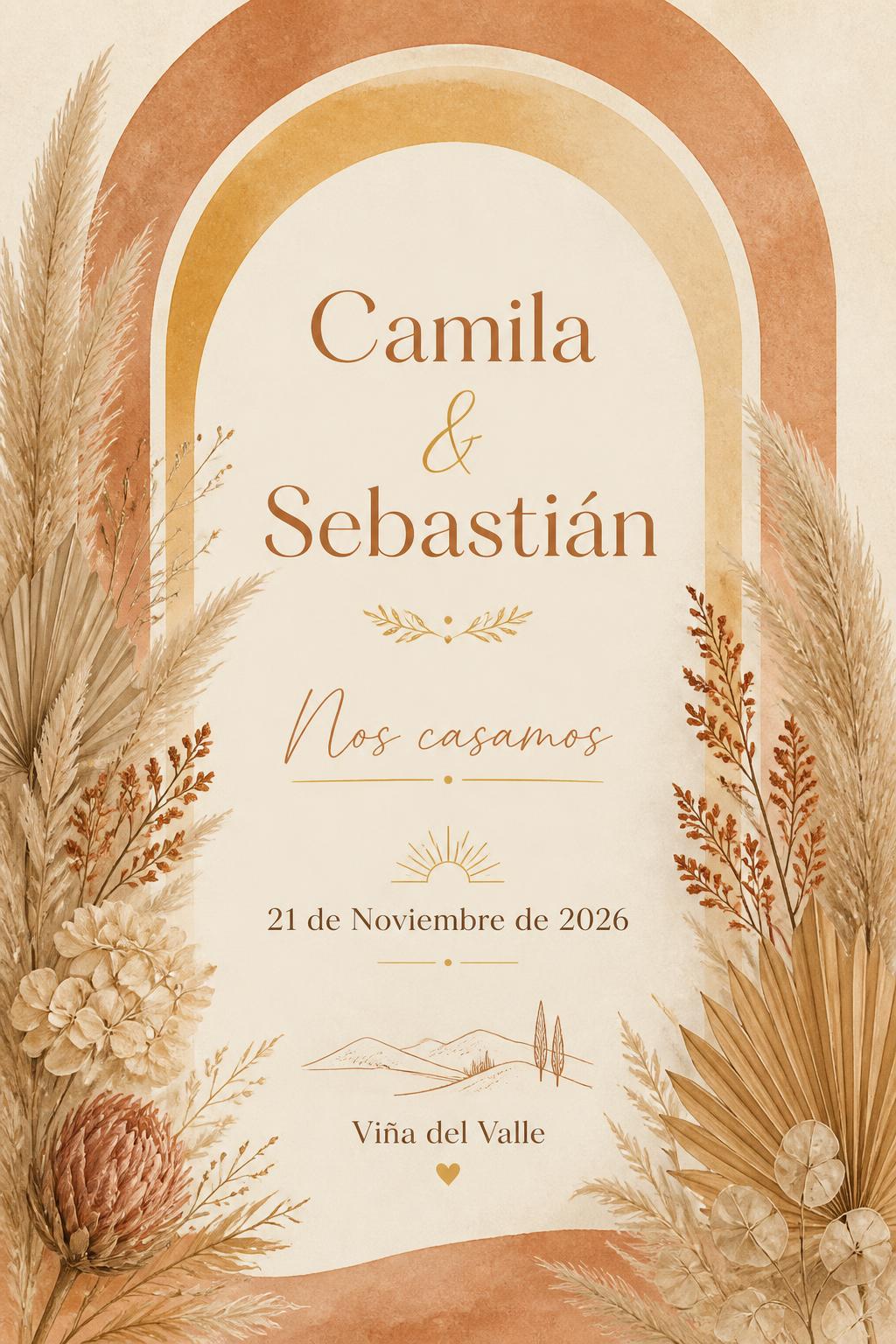 Invitación de matrimonio estilo boho chic