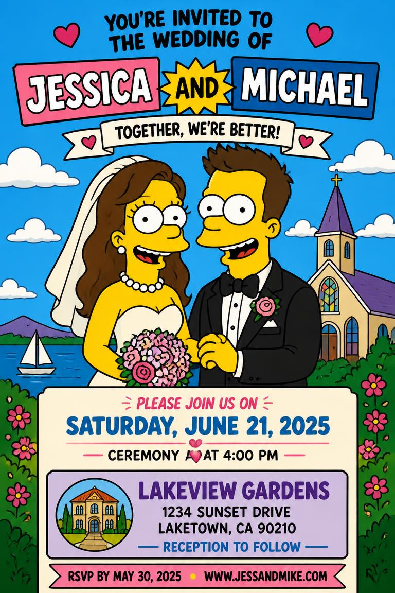 Invitación de matrimonio estilo caricatura