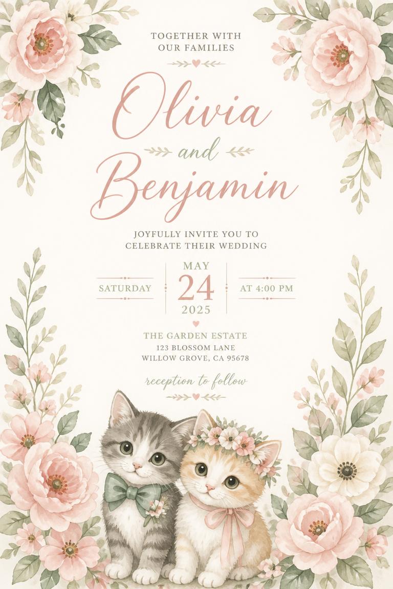 Invitación de matrimonio estilo gatitos