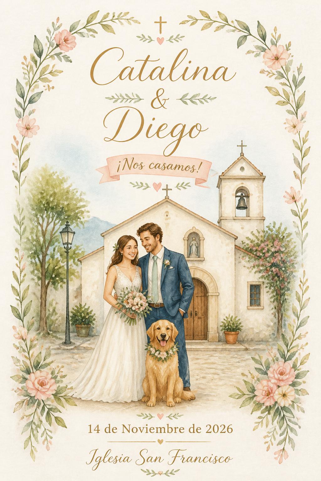 Invitación de matrimonio estilo ilustrado