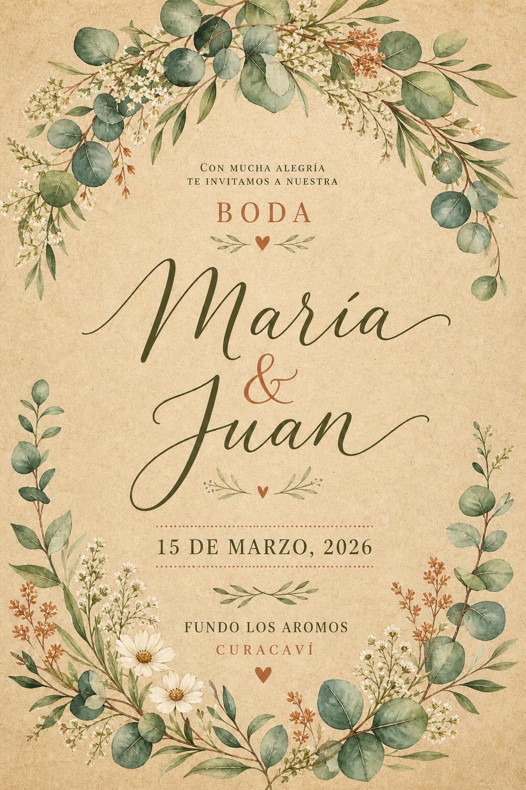 Invitación de matrimonio estilo rústico