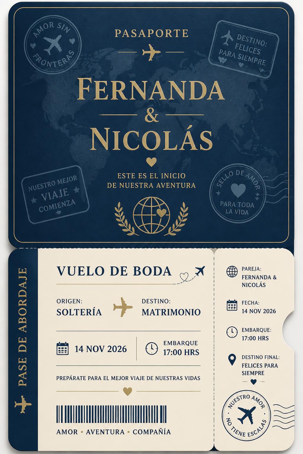 Invitación de matrimonio estilo pasaporte